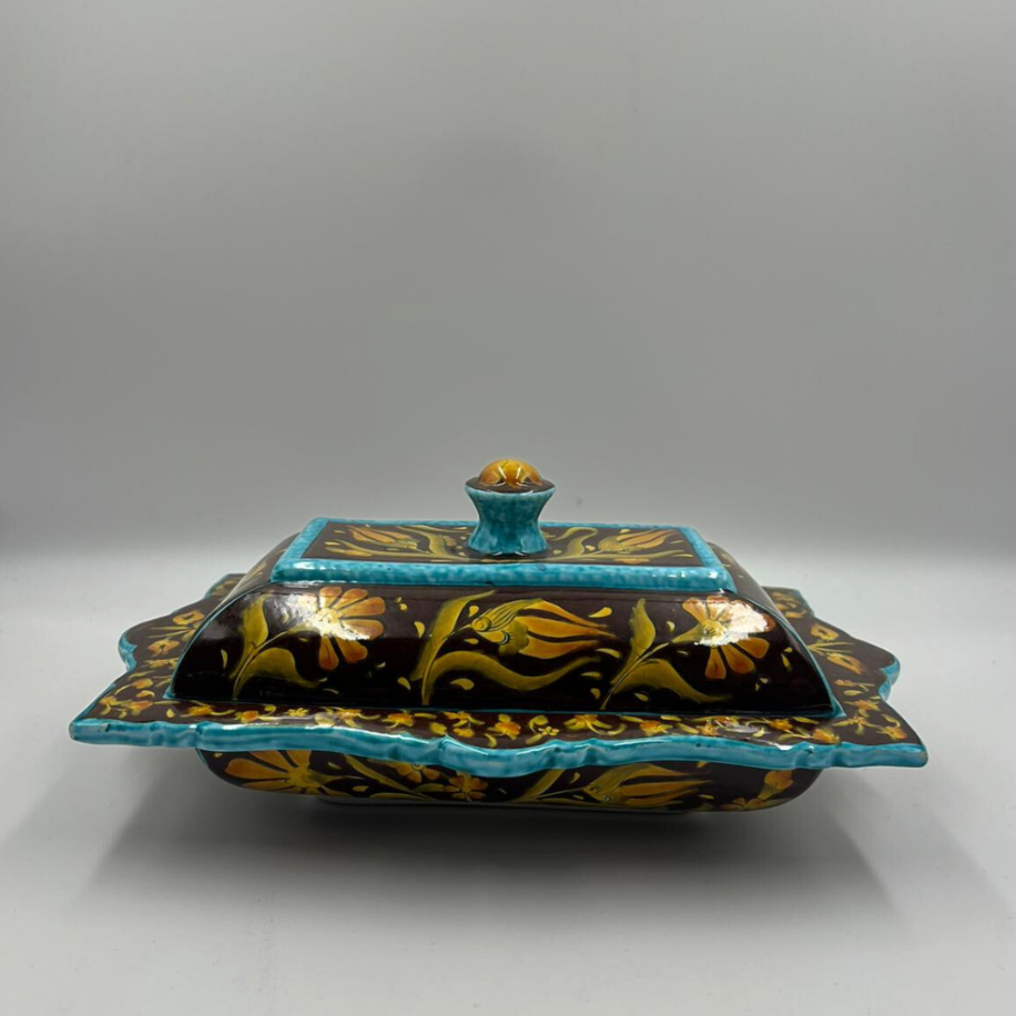 Dekoratif Seramik Osmanlı Desenli Kapaklı Takı Kutusu