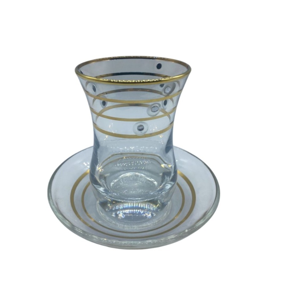 Gold Halkalı ve Noktalı 6 Kişilik Çay Bardağı Seti