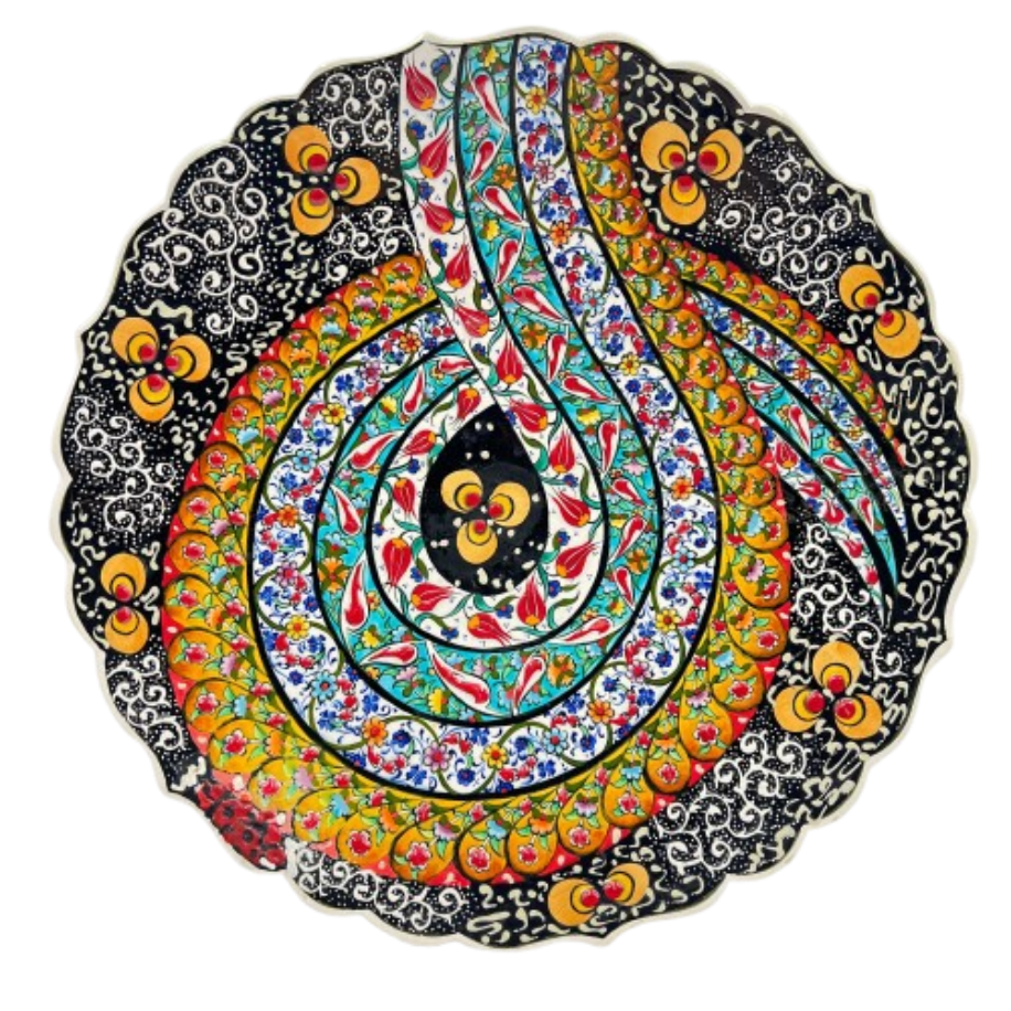 İznik Tarzı Lale ve Karanfil Motifli Dekoratif Çini Tabak