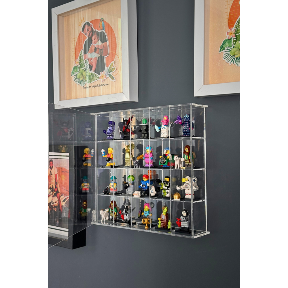 Kapaklı Pleksi Lego Minifigür Yapı Oyuncakları Sergileme Rafı