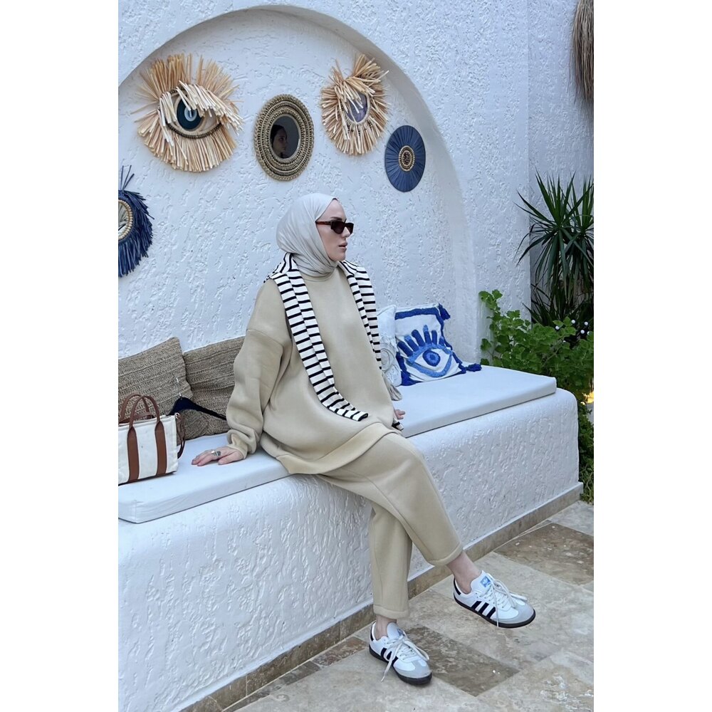 Lora Oversize Üç İplik Takım Bej