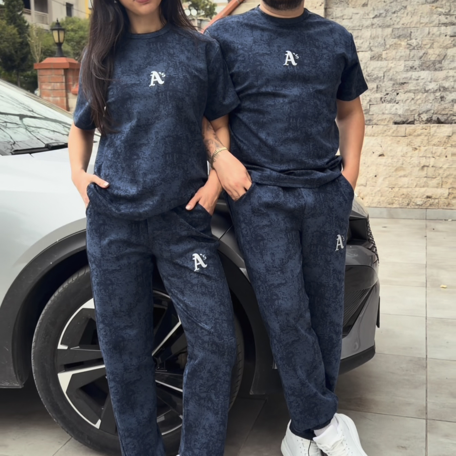 BATİK LACİVER AS BASKI EŞ KOMBİNİ