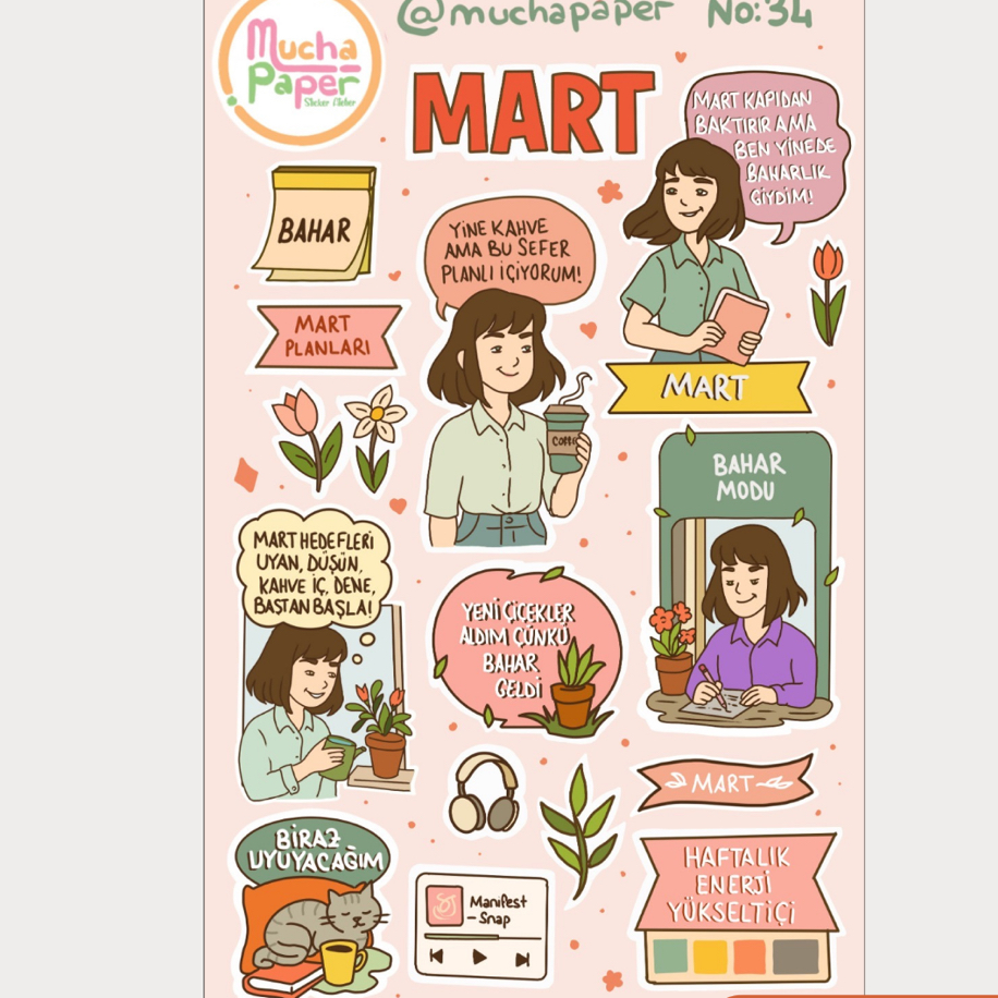 Mart Ayı Sticker Sayfası | muchapaperatelier