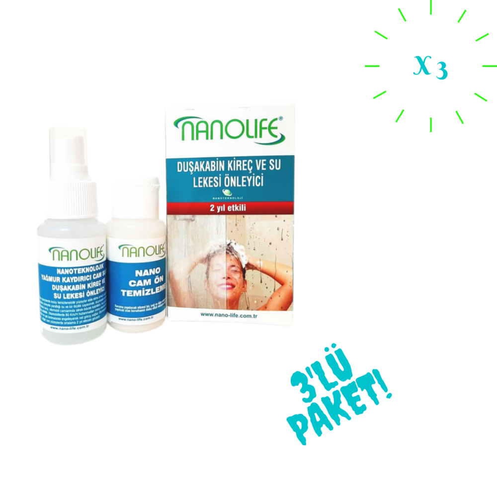 NANOLIFE 2 YIL ETK.DUŞAKABİN SU-KİREÇ LEKESİ ÖNLEYİCİ 3'LÜ PAKET