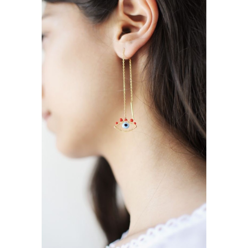 evil eye tek küpe kırmızı (gümüş)