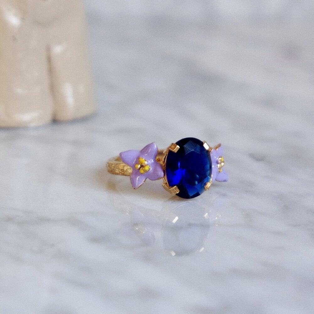 floral lila-safir(lacivert) yüzük