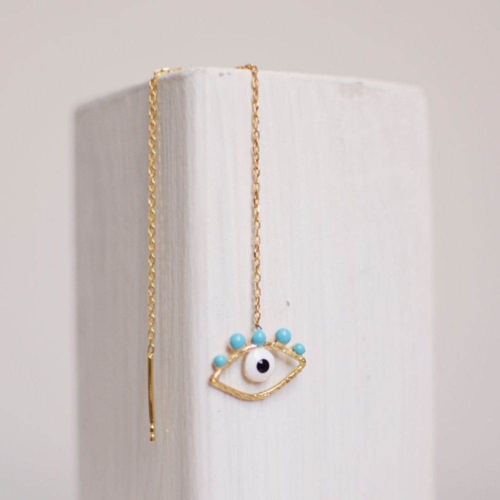 evil eye tek küpe mavi (gümüş)