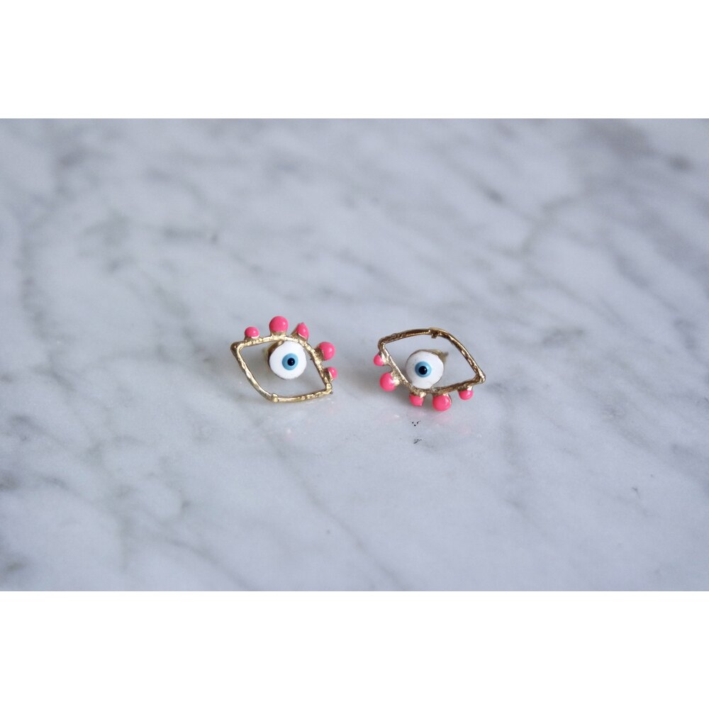 evil eye küpe büyük (neon pembe)