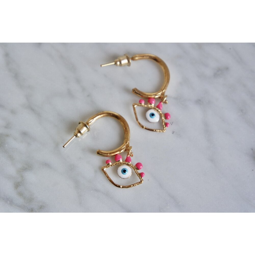 evil eye neon halka küpe (fosforlu pembe)