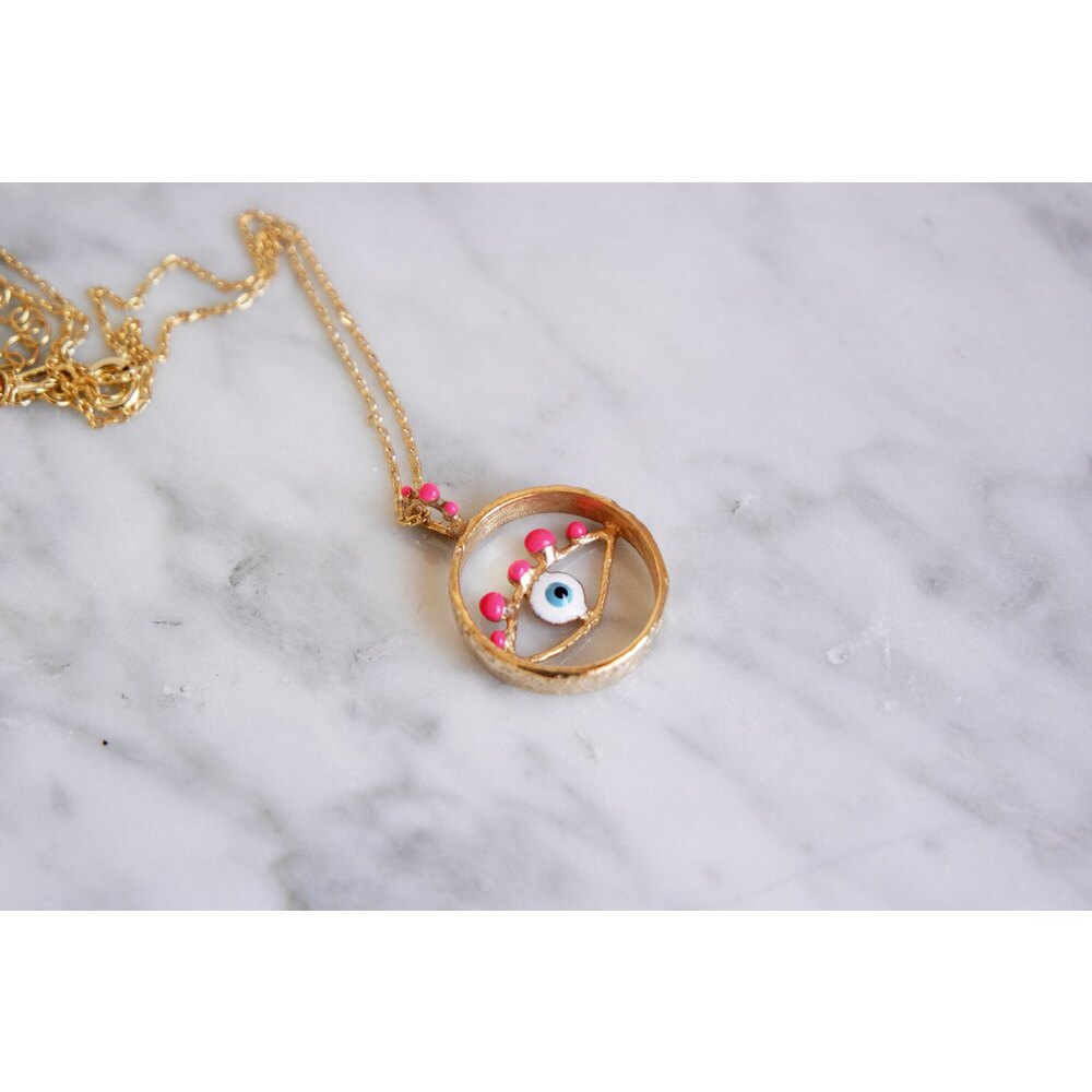 evil eye kolye (neon pembe)