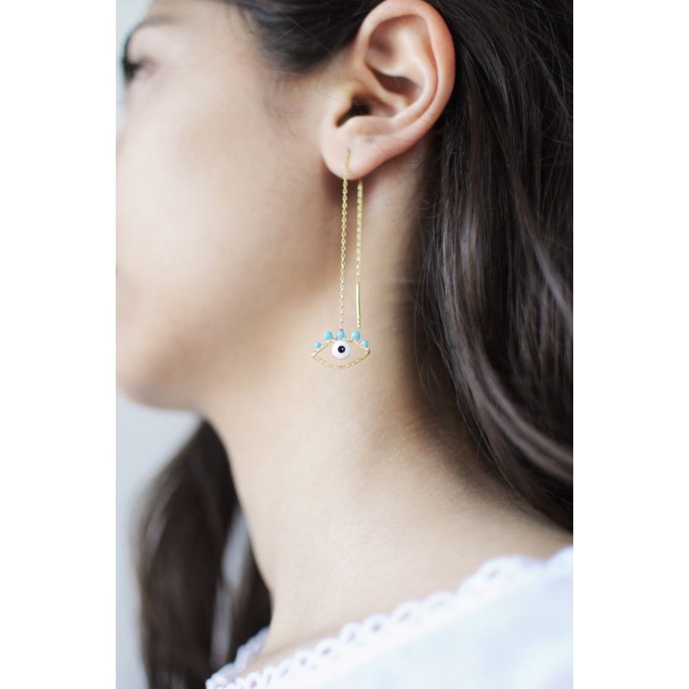 evil eye tek küpe mavi (gümüş)