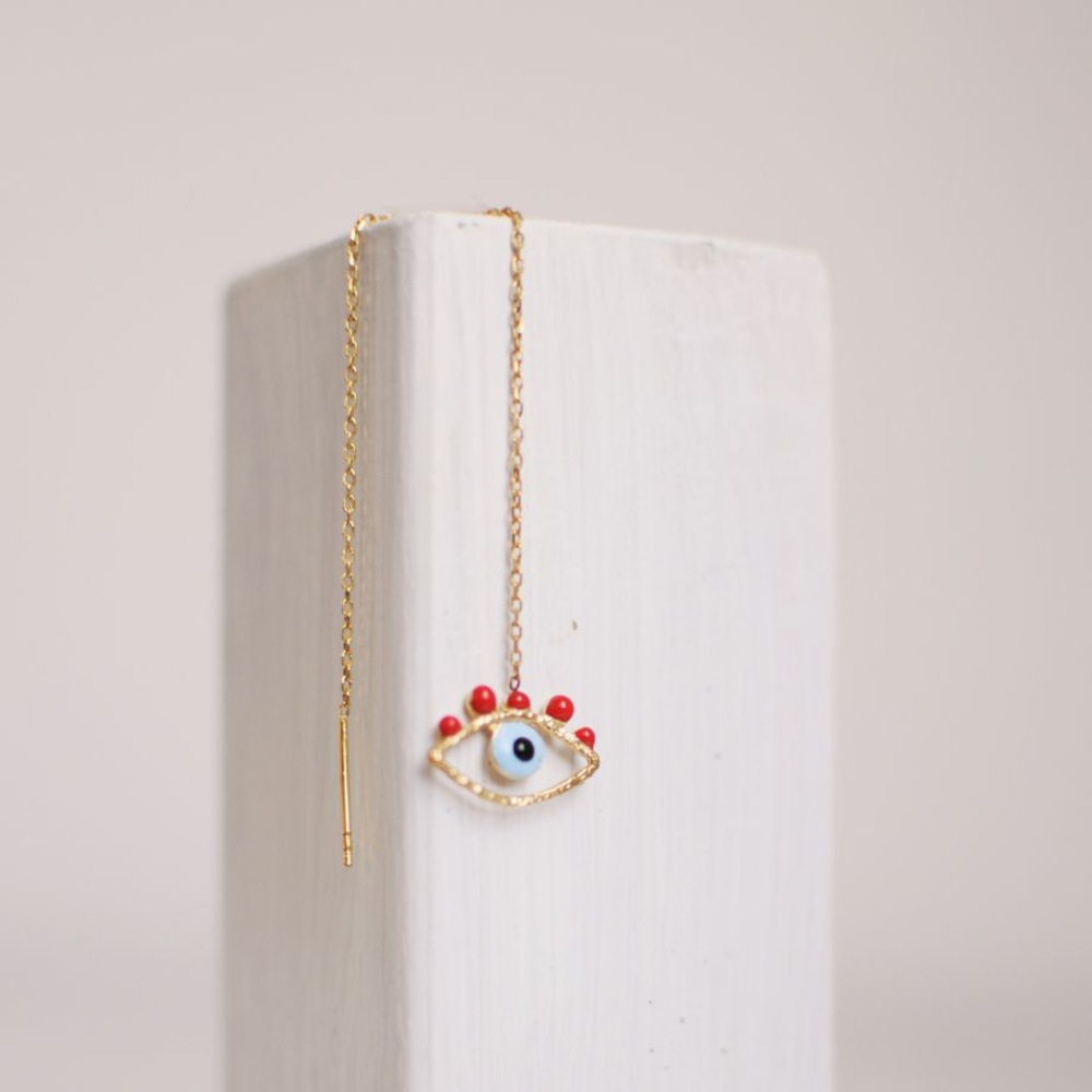 evil eye tek küpe kırmızı (gümüş)