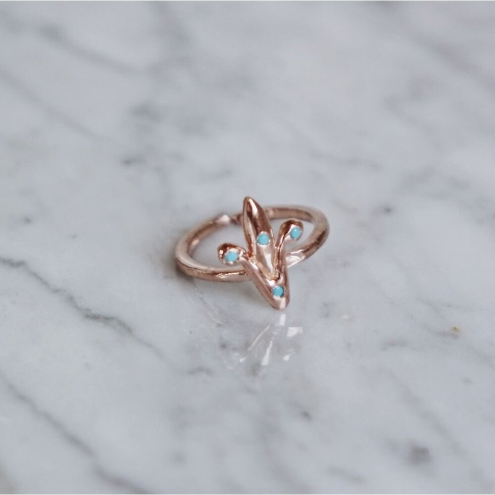 fleur de lis küçük parmak yüzüğü (turkuaz)