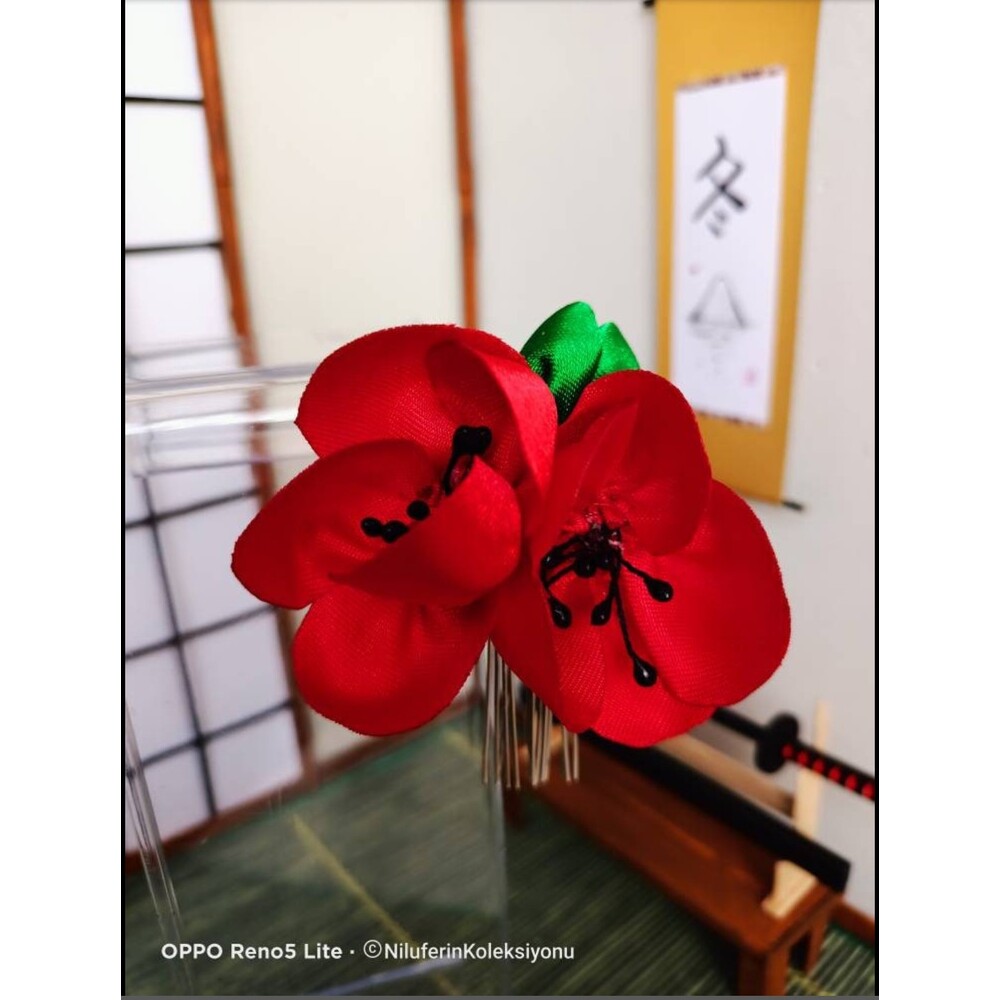 Gelincik Kanzashi Saç Tokası