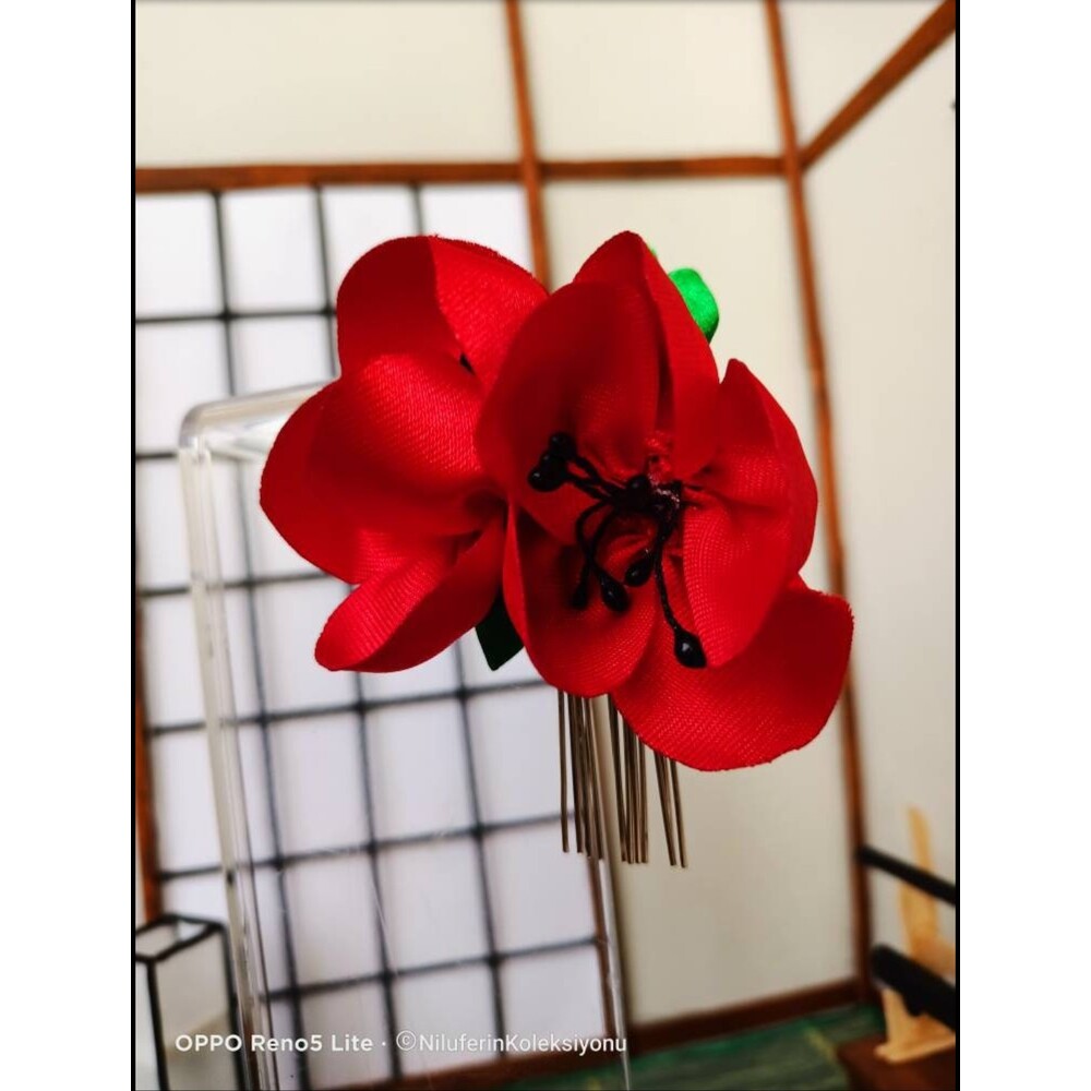 Gelincik Kanzashi Saç Tokası