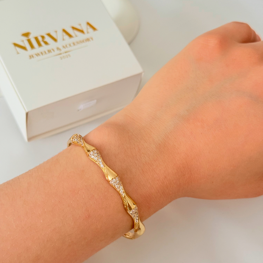 Taşlı gold kelepçe bileklik | Nirvana Accessoryy