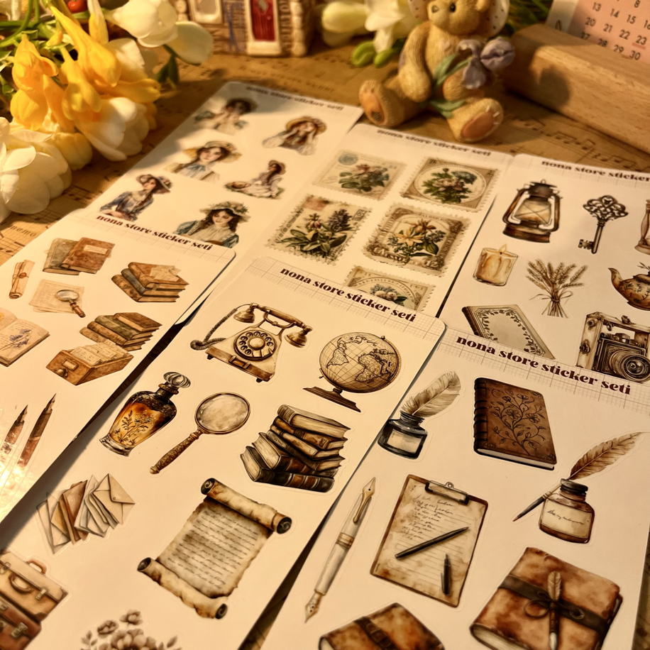 Retro Mini Sticker 6’lı Mini Sticker Seti / Vintage Temalı | nonastore23