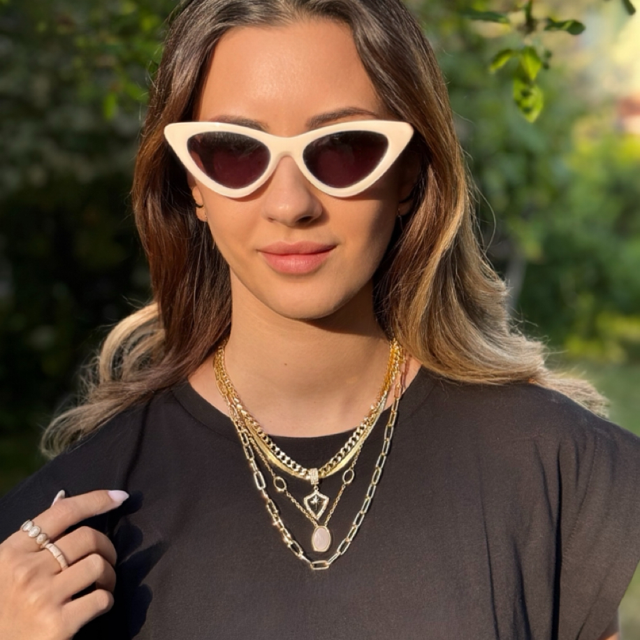 Bianca Beyaz Taşlı Kolye | Çelik