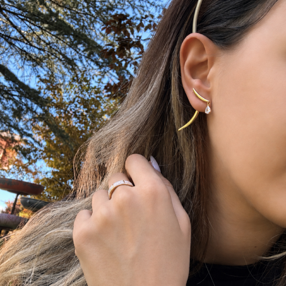 Luné Çift Parçalı Küpe | VIP Seri  | 14K Gold Kaplama