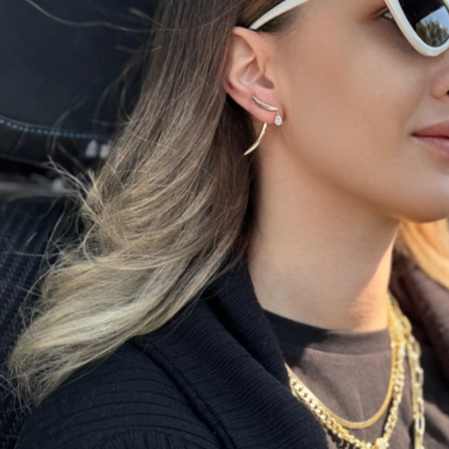 Luné Çift Parçalı Küpe | VIP Seri  | 14K Gold Kaplama