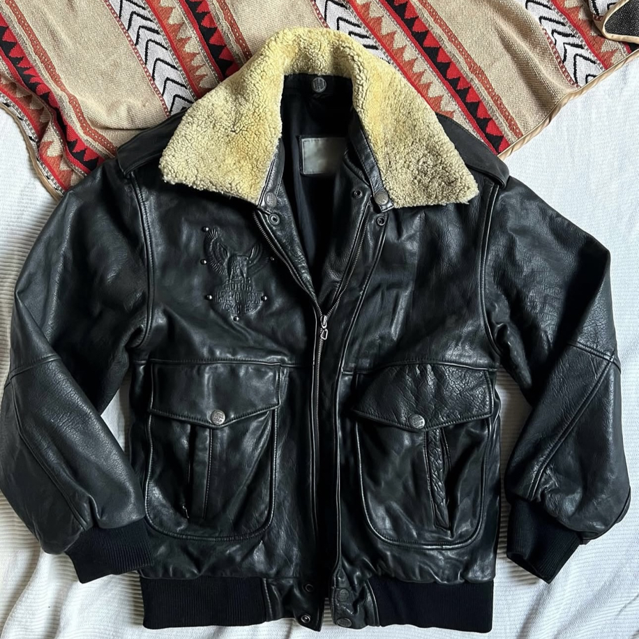 Harley Davidson Motifli Oversize Pilot Deri Mont | Pa Dida Vintage