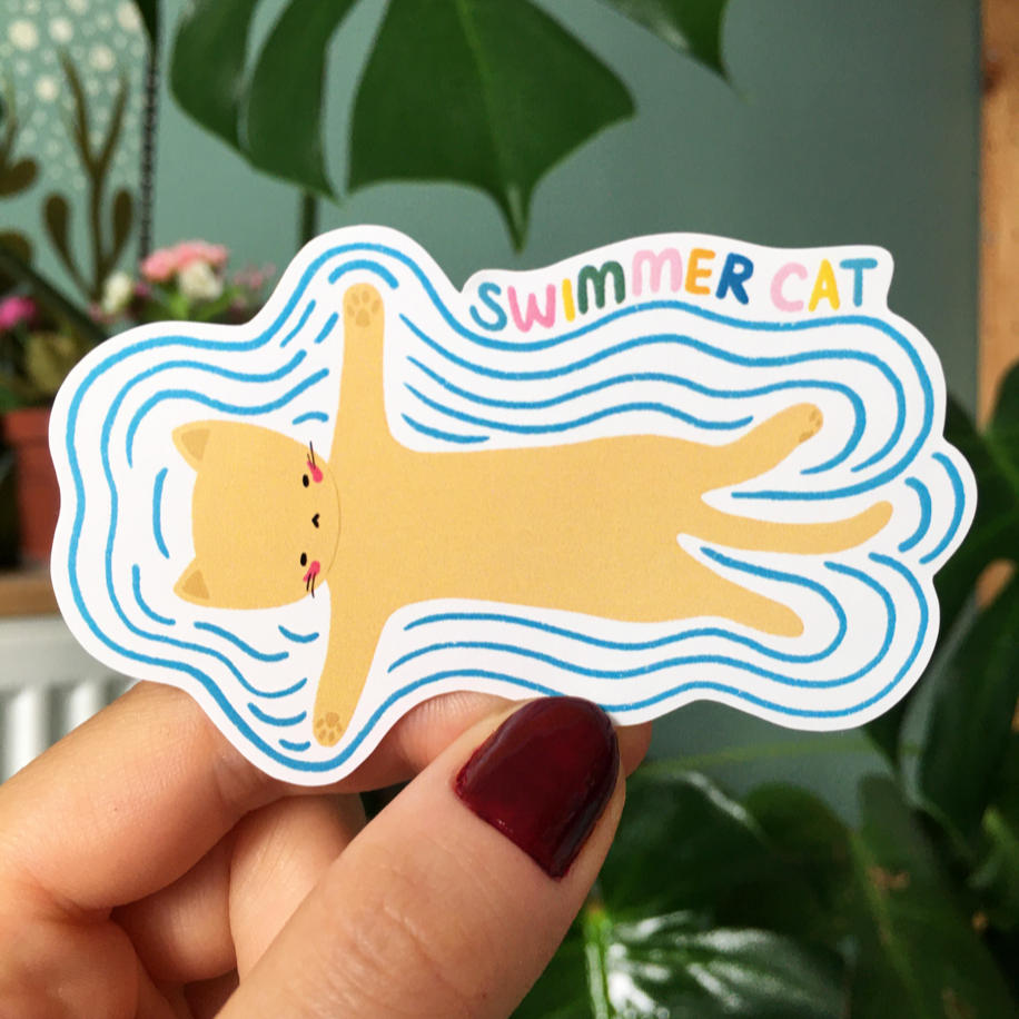 Swimmer Cat Sticker