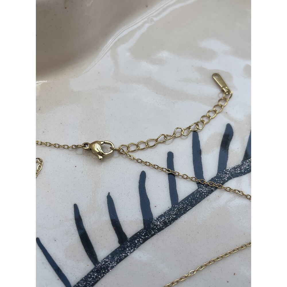 VIP chanel Çelik gold renk zirkon taşlı kolye | Parla Jewelry