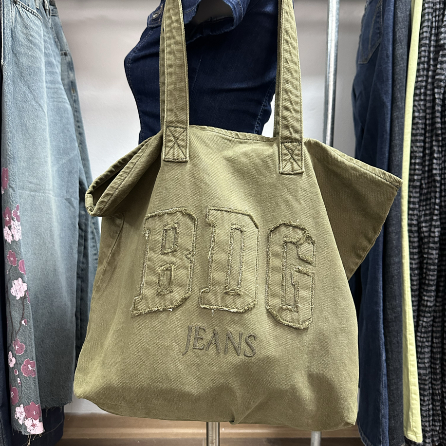 N　death nyc AR89 GREEN FRAYED DENİM TOTE BAG | PEACE HUNTER