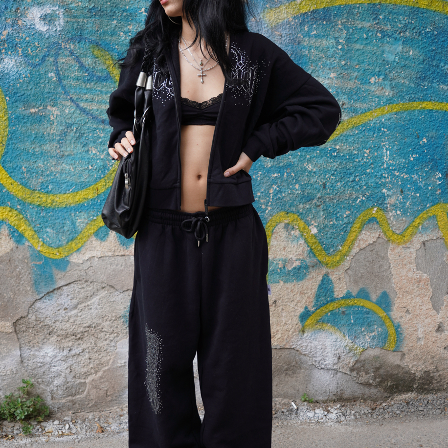 SHİNE Y2K SİYAH KAPÜŞONLU HIRKA | PEACE HUNTER