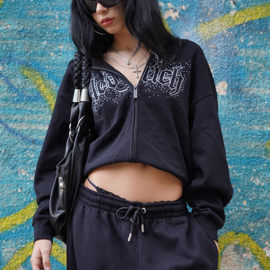 SHİNE Y2K SİYAH KAPÜŞONLU HIRKA | PEACE HUNTER