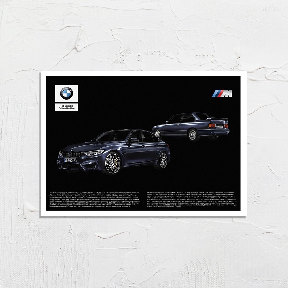 PosterBo BMW E30 M3 ve F80 M3 Özel Tasarım Dev Poster (59 x 84 cm)