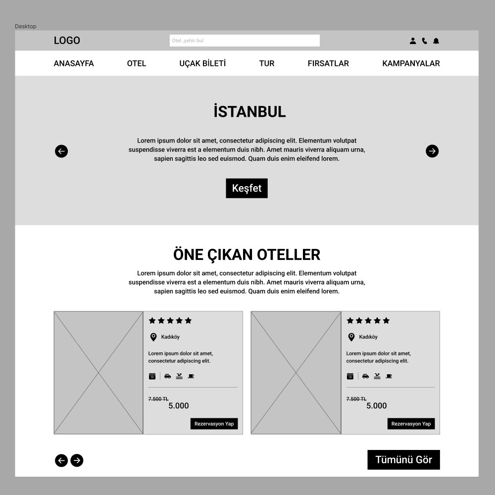 Otel ve Seyahat Acentesi Responsive Wireframe Şablonu