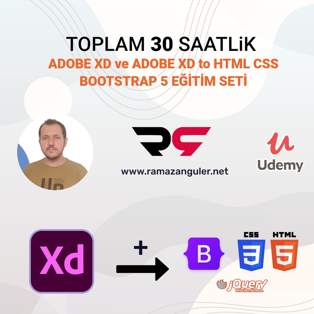 TOPLAM 30 SAATLiK  ADOBE XD  ve ADOBE XD to HTML5 / CSS3 / BOOTSTRAP 5 EĞİTİM SETİ