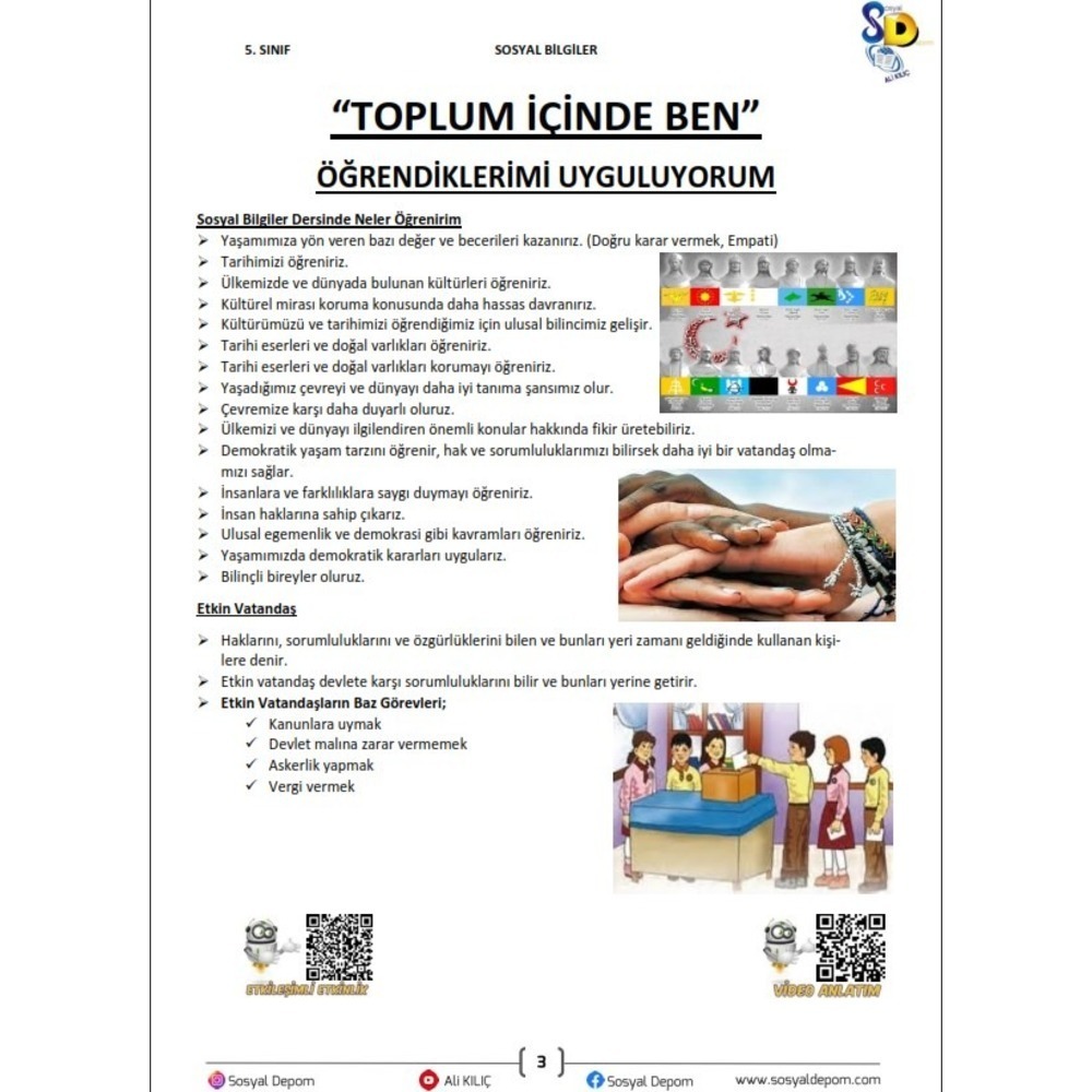5.Sınıf Sosyal Bilgiler Ders Notu ve 18 Branş Denemesi 360 Soru 47 Etkinlik