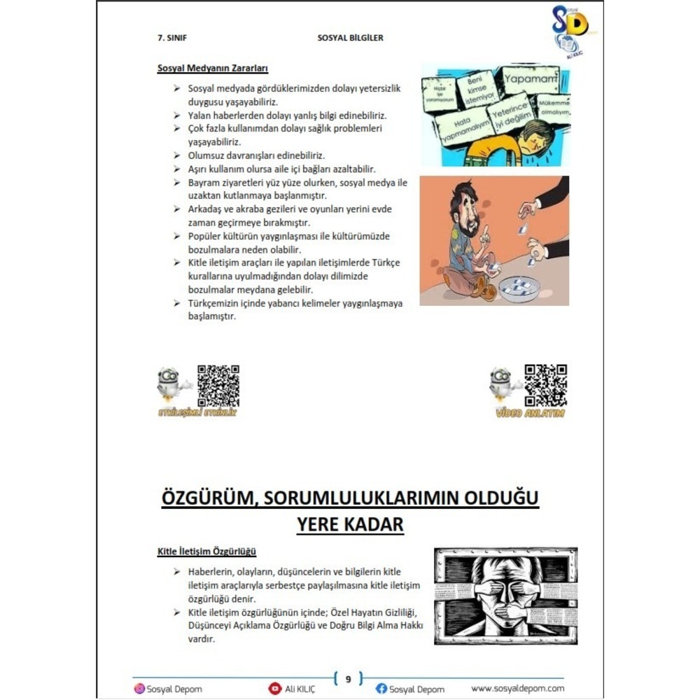 7.Sınıf Sosyal Bilgiler Ders Notu ve 20 Branş Denemesi 387 Soru 34 Etkinlik