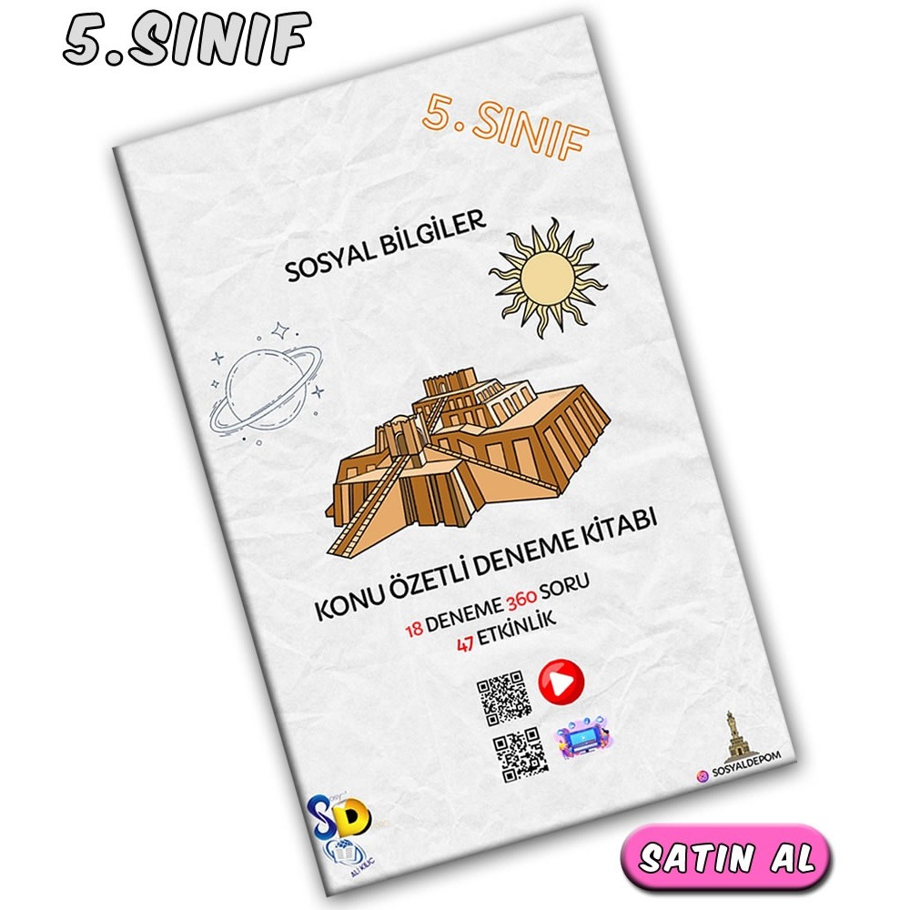 5.Sınıf Sosyal Bilgiler Ders Notu ve 18 Branş Denemesi 360 Soru 47 Etkinlik