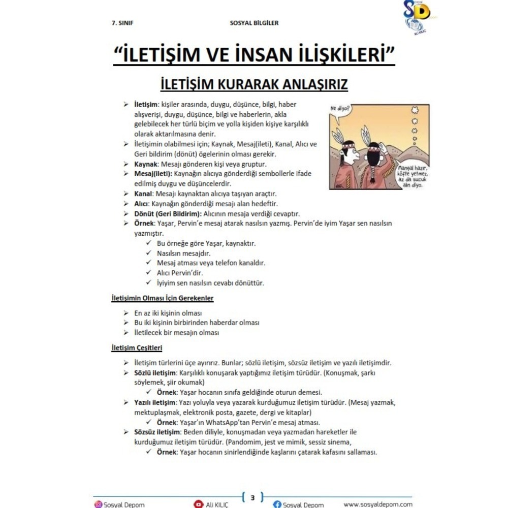 7.Sınıf Sosyal Bilgiler Ders Notu ve 20 Branş Denemesi 387 Soru 34 Etkinlik
