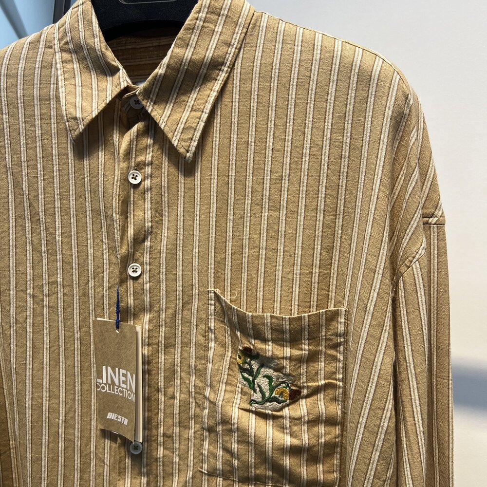 Oversize Saf Keten Gömlek Hardal 8358