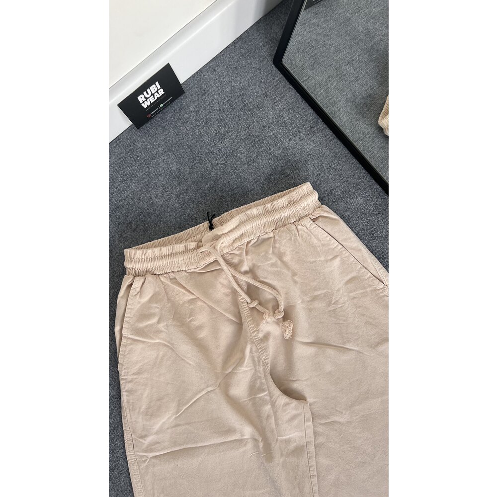 Asit Yıkamalı Keten Pantolon Bej 8355