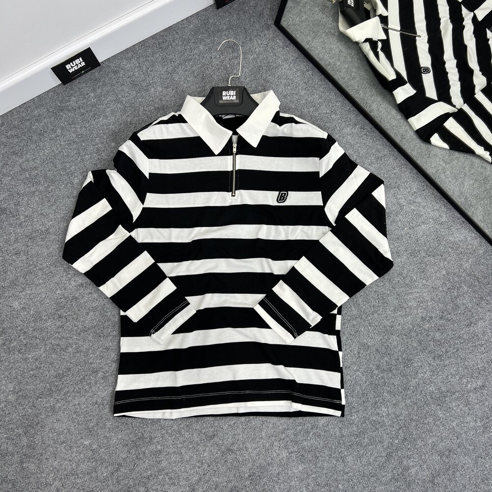 Polo Yaka Örme Sweat Beyaz-Siyah 8369