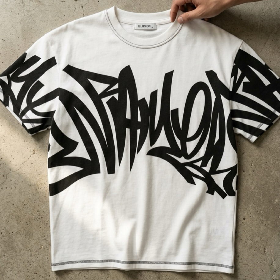 Premium Graf Oversize T-Shirt Beyaz 8499