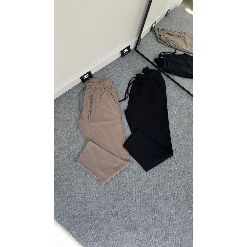 Premium Havuç Kesim Keten Pantolon Siyah 8352