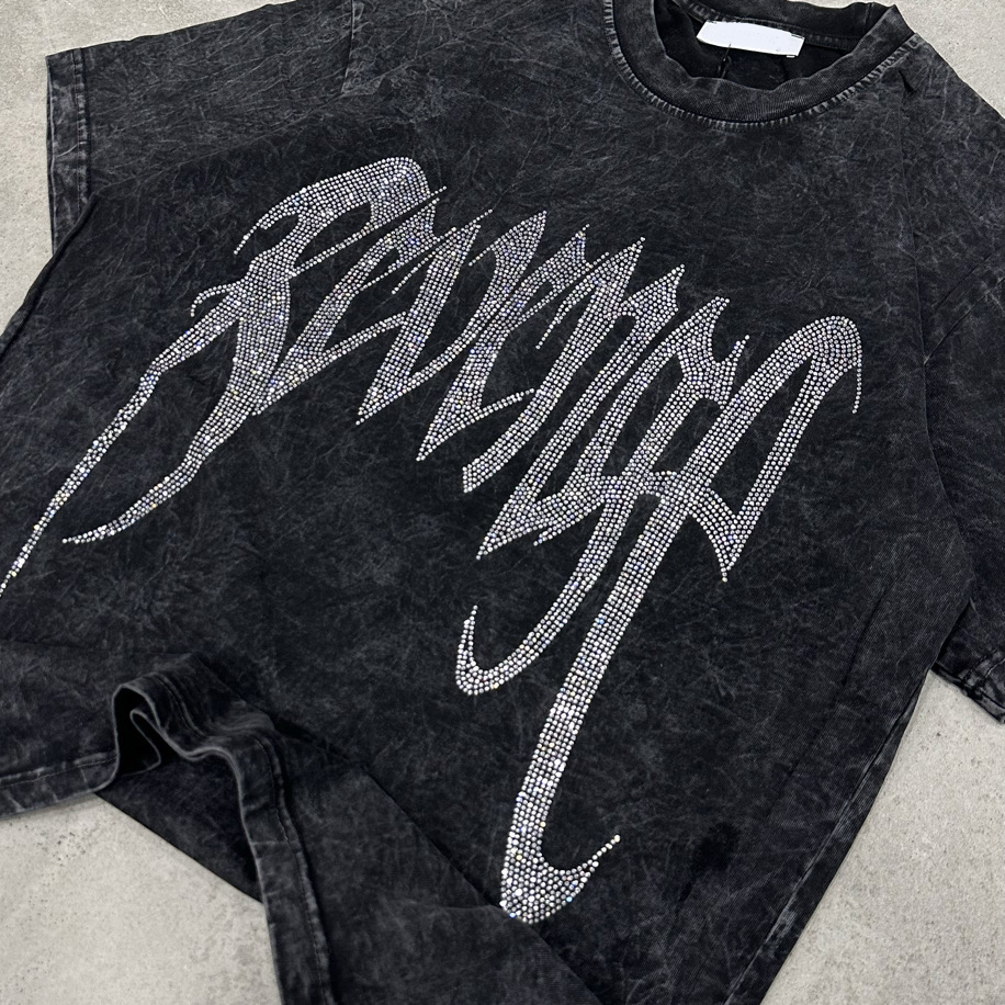 Yıkamalı Revenge Taşlı Oversize T-Shirt (Antrasit)