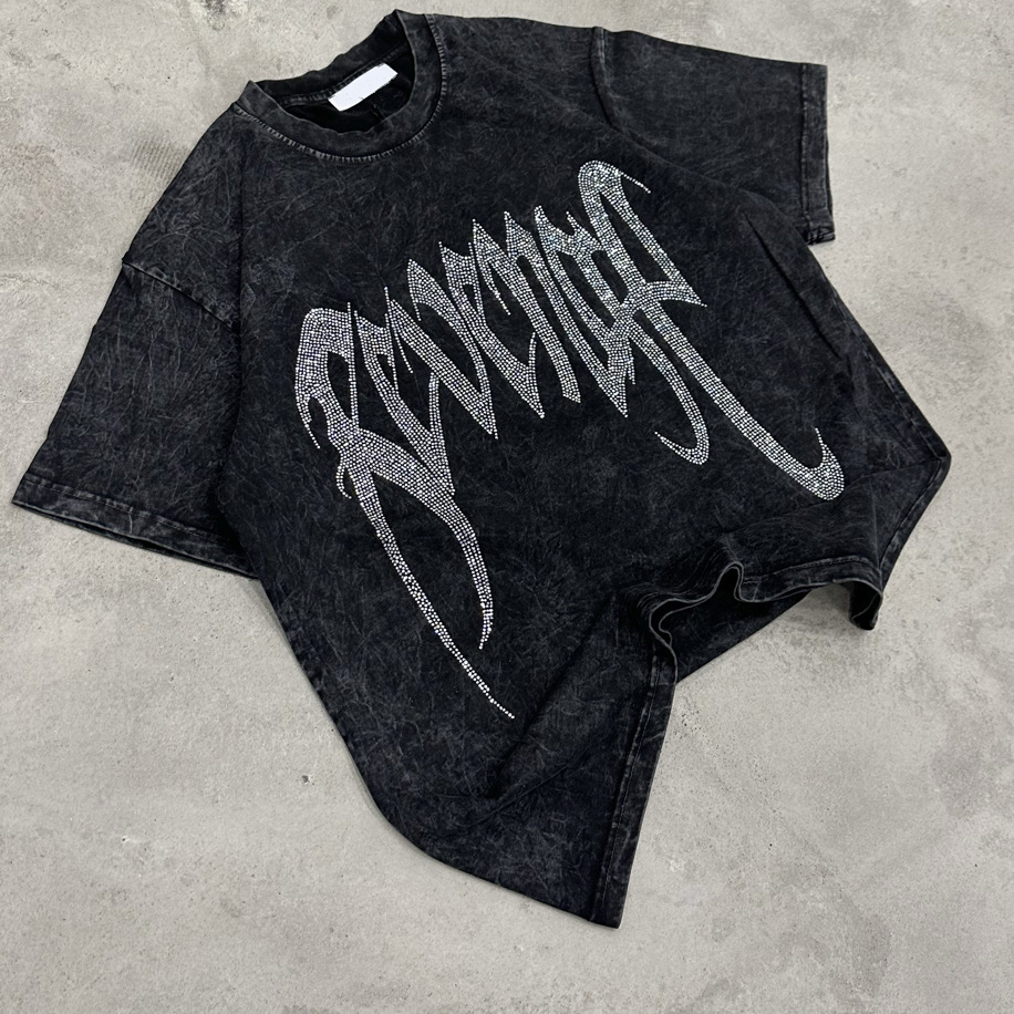 Yıkamalı Revenge Taşlı Oversize T-Shirt (Antrasit)