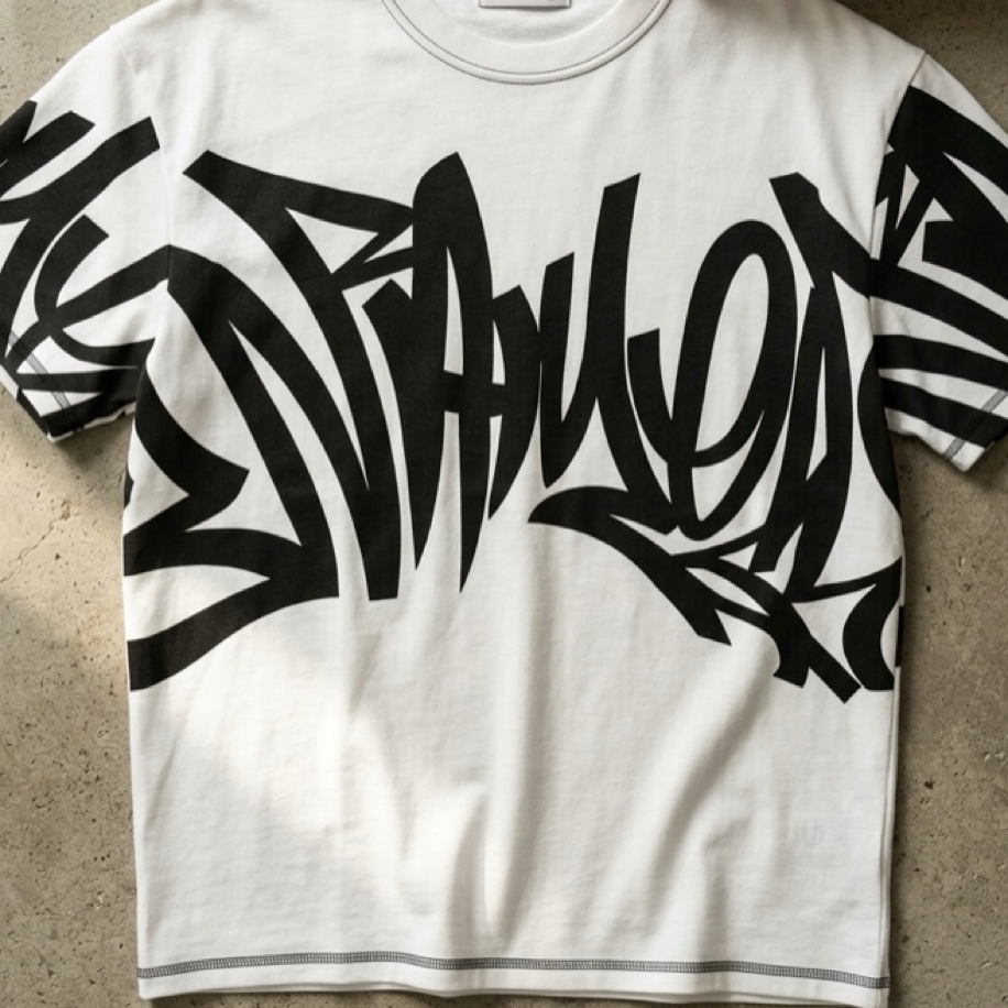 Premium Graf Oversize T-Shirt Beyaz 8499