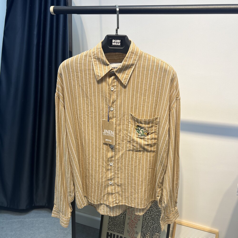 Oversize Saf Keten Gömlek Hardal 8358