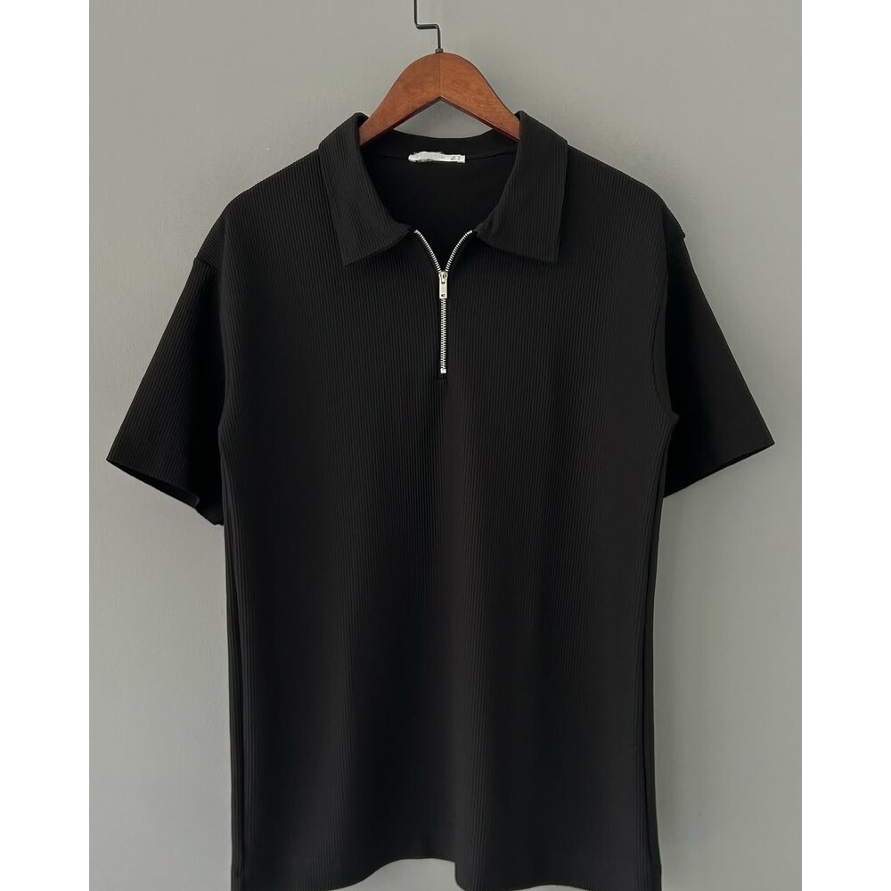 Z. Fermuarlı Polo Yaka T-Shirt Siyah 8403