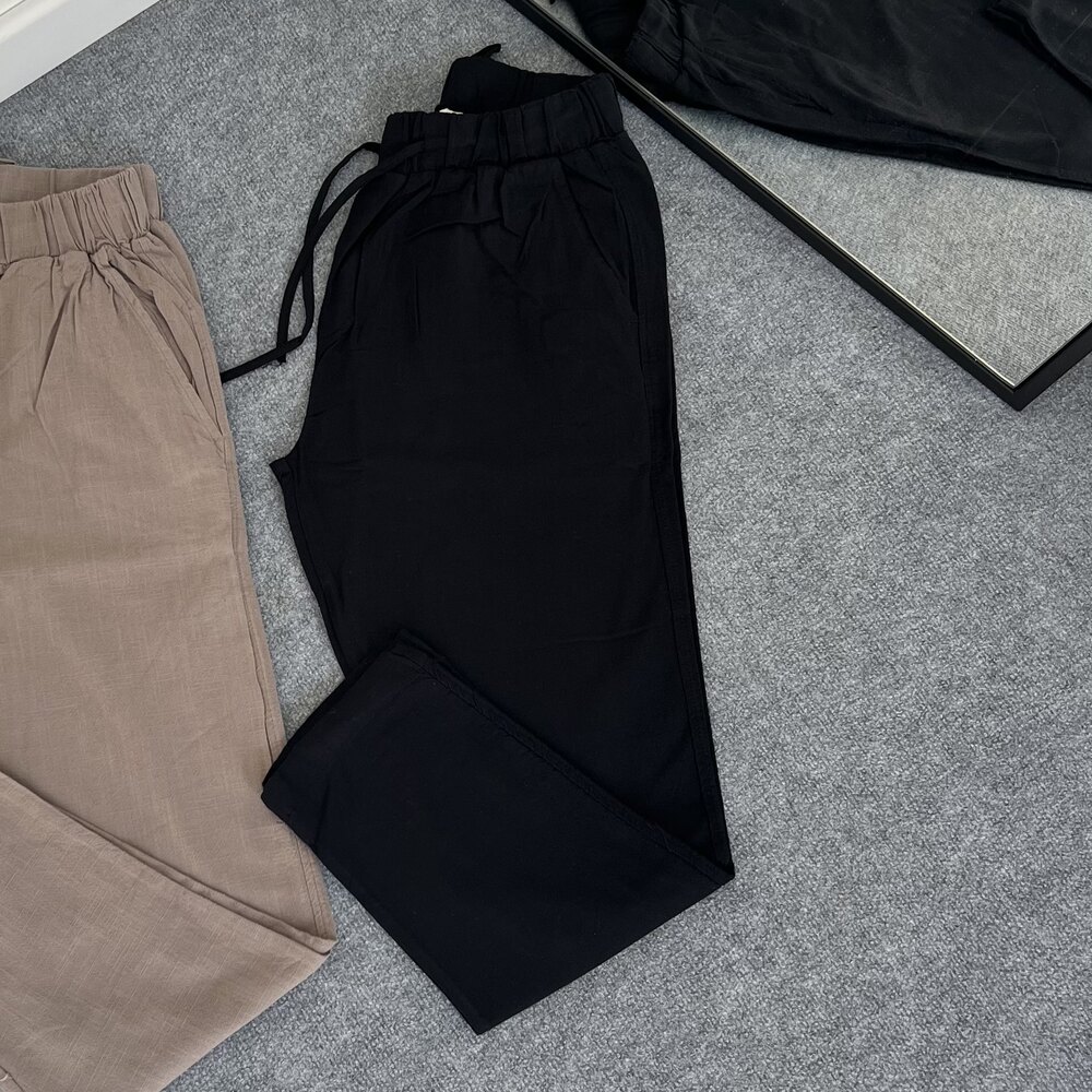 Premium Havuç Kesim Keten Pantolon Siyah 8352