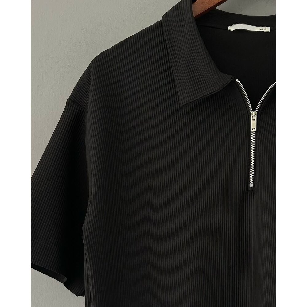 Z. Fermuarlı Polo Yaka T-Shirt Siyah 8403