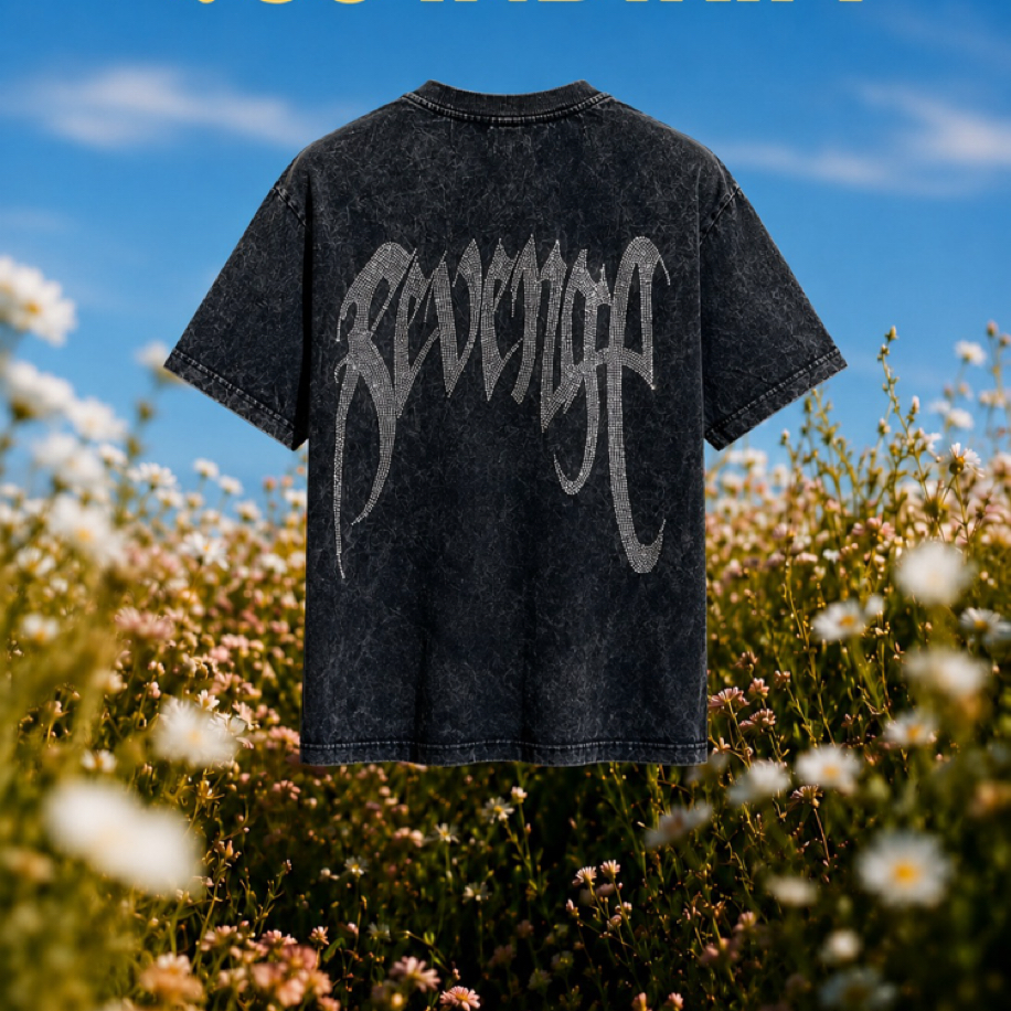 Yıkamalı Revenge Taşlı Oversize T-Shirt (Füme)